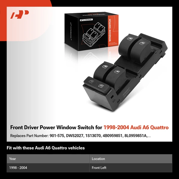 Front Driver Power Window Switch for 1998-2004 Audi A6 Quattro