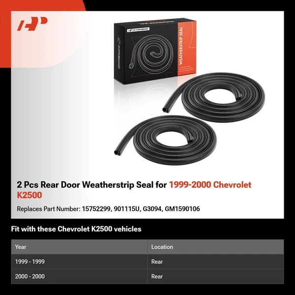 2 Pcs Rear Door Weatherstrip Seal for 1999-2000 Chevrolet K2500