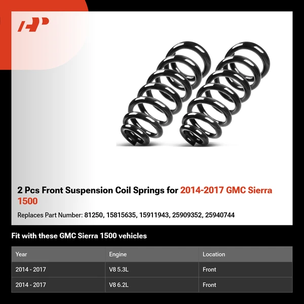 2 Pcs Front Suspension Coil Springs for 2014-2017 GMC Sierra 1500
