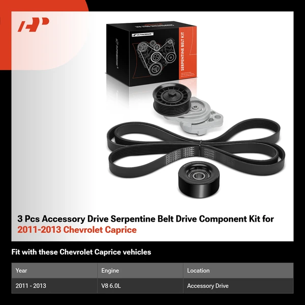 3 Pcs Accessory Drive Serpentine Belt Drive Component Kit for 2011-2013 Chevrolet Caprice