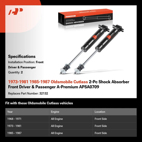 1973-1981 1985-1987 Oldsmobile Cutlass 2-Pc Shock Absorber Front Driver & Passenger A-Premium APSA0709