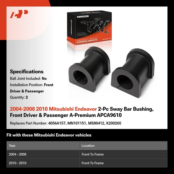 2004-2008 2010 Mitsubishi Endeavor 2-Pc Sway Bar Bushing, Front Driver & Passenger A-Premium APCA9610