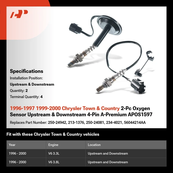 1996-1997 1999-2000 Chrysler Town & Country 2-Pc Oxygen Sensor Upstream & Downstream 4-Pin A-Premium APOS1597