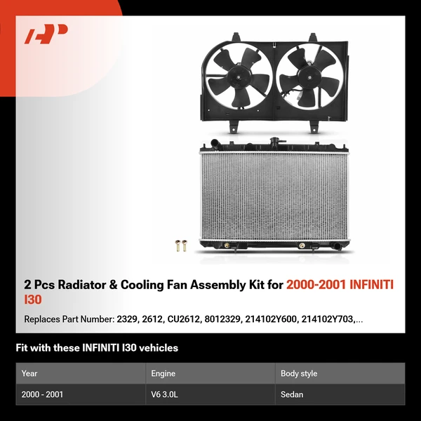 2 Pcs Radiator & Cooling Fan Assembly Kit for 2000-2001 INFINITI I30