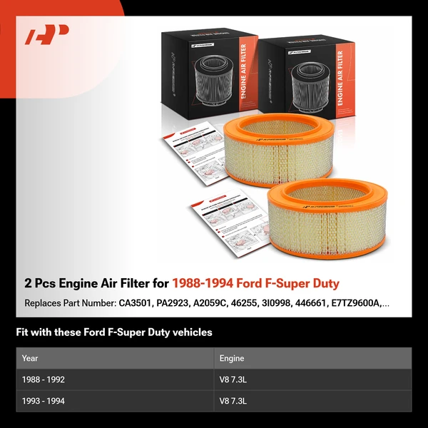 2 Pcs Engine Air Filter for 1988-1994 Ford F-Super Duty