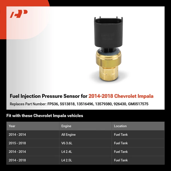 Fuel Injection Pressure Sensor for 2014-2018 Chevrolet Impala