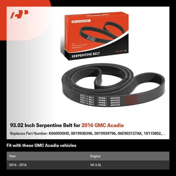 93.02 Inch Serpentine Belt for 2016 GMC Acadia