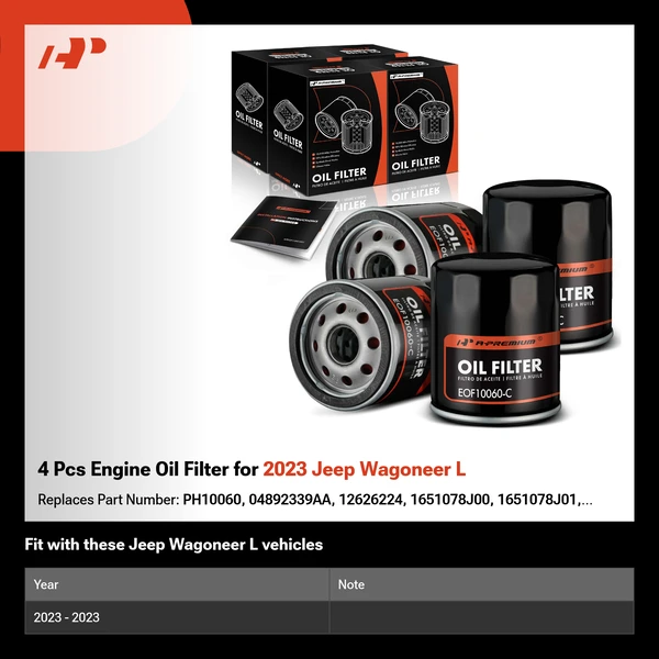 4 Pcs Engine Oil Filter for 2023 Jeep Wagoneer L
