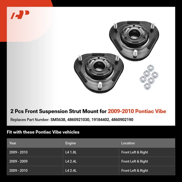 2 Pcs Front Suspension Strut Mount for 2009-2010 Pontiac Vibe
