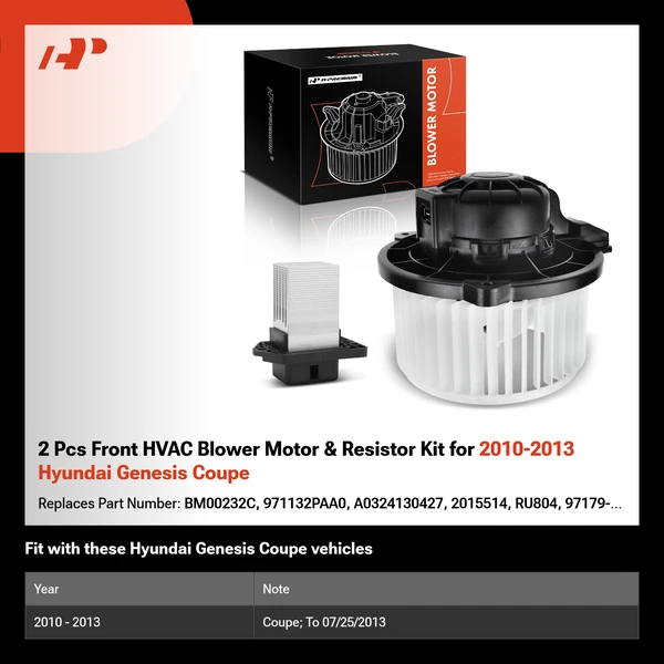 2 Pcs Front HVAC Blower Motor & Resistor Kit for 2010-2013 Hyundai Genesis Coupe
