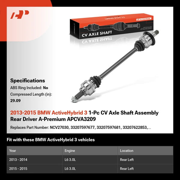 2013-2015 BMW ActiveHybrid 3 1-Pc CV Axle Shaft Assembly Rear Driver A-Premium APCVA3209