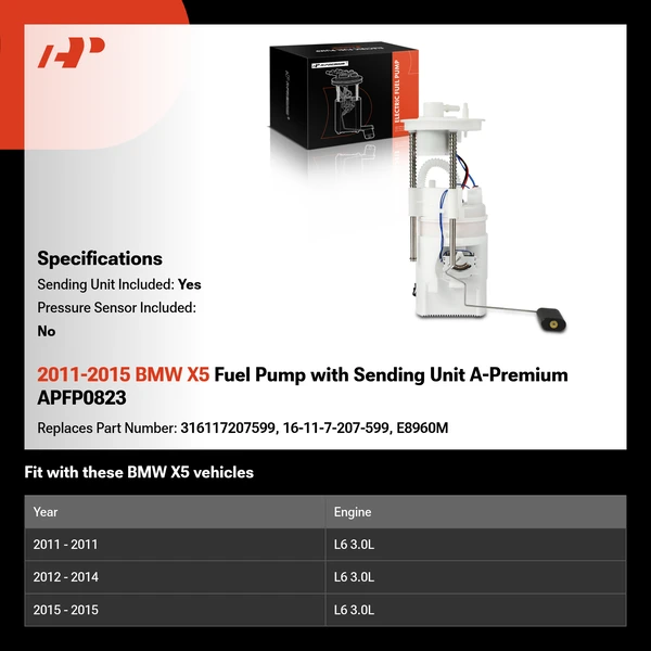 2011-2015 BMW X5 Fuel Pump with Sending Unit A-Premium APFP0823
