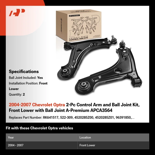 2004-2007 Chevrolet Optra 2-Pc Control Arm and Ball Joint Kit, Front Lower with Ball Joint A-Premium APCA3564