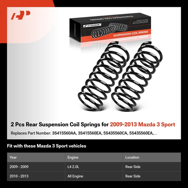 2 Pcs Rear Suspension Coil Springs for 2009-2013 Mazda 3 Sport
