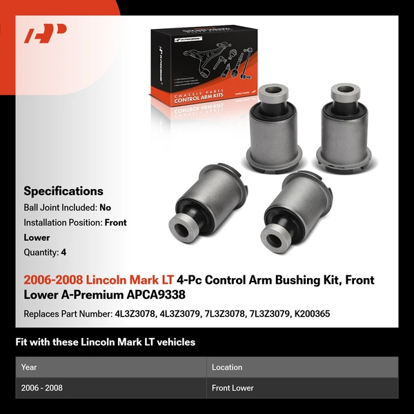 2006-2008 Lincoln Mark LT 4-Pc Control Arm Bushing Kit, Front Lower A-Premium APCA9338