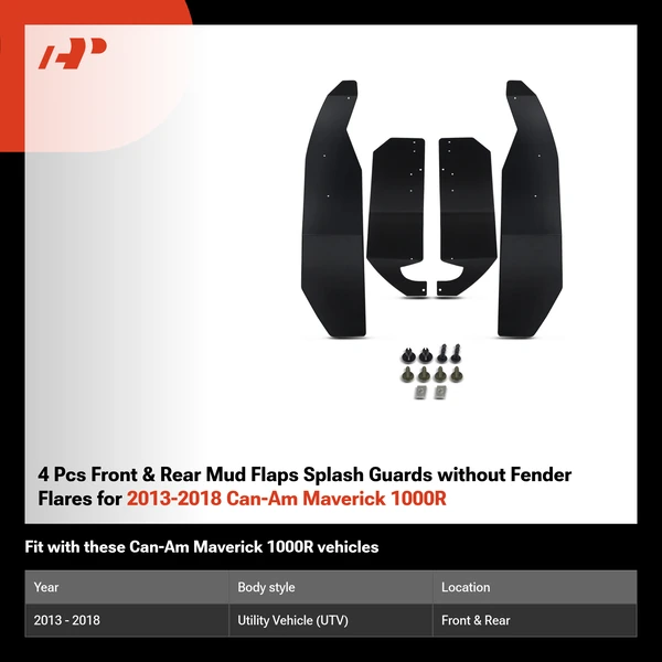 4 Pcs Front & Rear Mud Flaps Splash Guards without Fender Flares for 2013-2018 Can-Am Maverick 1000R