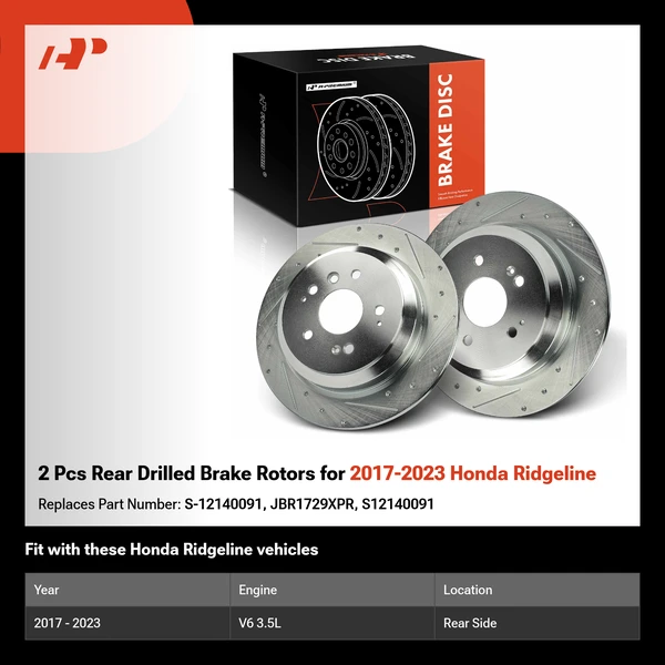 2 Pcs Rear Drilled Brake Rotors for 2017-2023 Honda Ridgeline