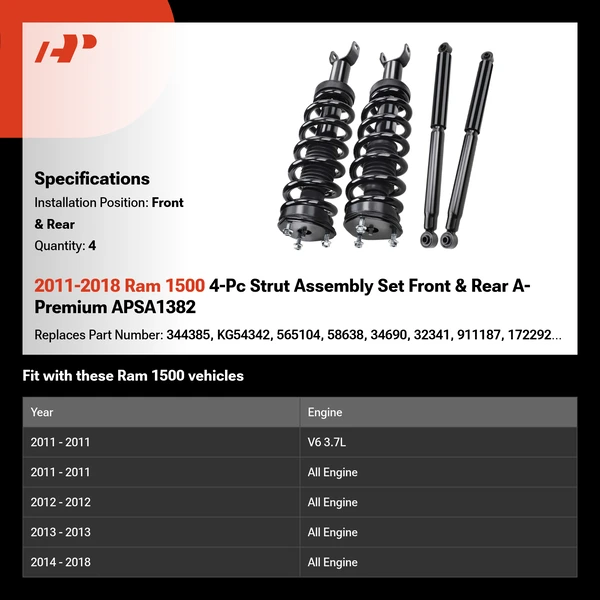 2011-2018 Ram 1500 4-Pc Strut Assembly Set Front & Rear A-Premium APSA1382