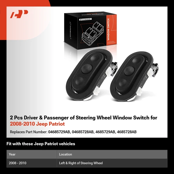 2 Pcs Driver & Passenger of Steering Wheel Window Switch for 2008-2010 Jeep Patriot