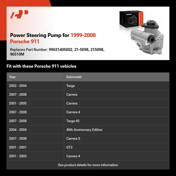 Power Steering Pump for 1999-2008 Porsche 911