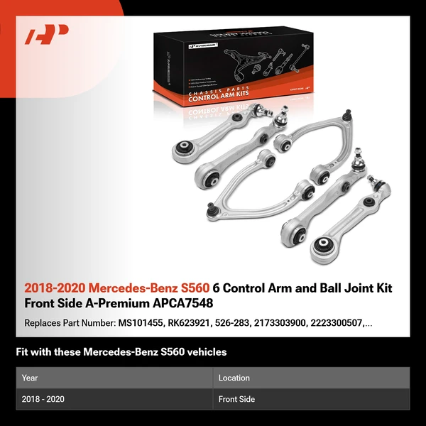 2018-2020 Mercedes-Benz S560 6 Control Arm and Ball Joint Kit Front Side A-Premium APCA7548