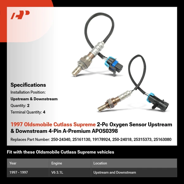 1997 Oldsmobile Cutlass Supreme 2-Pc Oxygen Sensor Upstream & Downstream 4-Pin A-Premium APOS0398