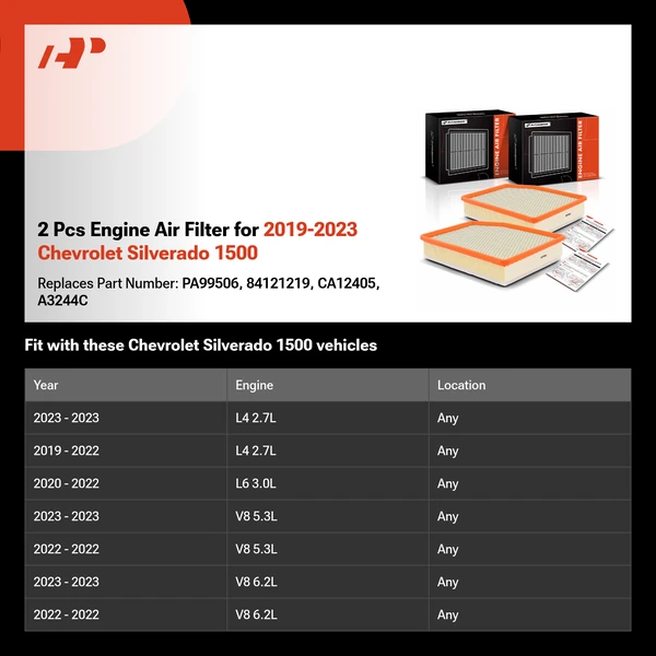 2 Pcs Engine Air Filter for 2019-2023 Chevrolet Silverado 1500