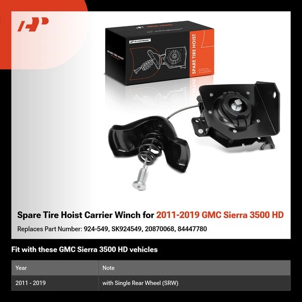 Spare Tire Hoist Carrier Winch for 2011-2019 GMC Sierra 3500 HD