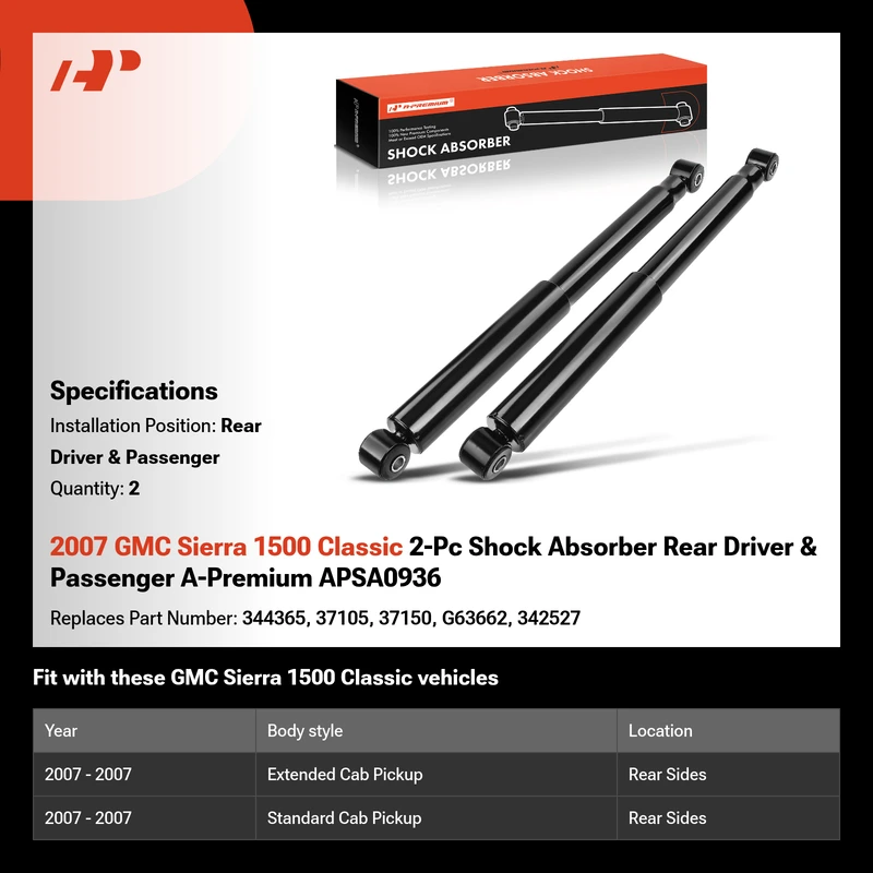 2007 GMC Sierra 1500 Classic 2-Pc Shock Absorber Rear Driver & Passenger A-Premium APSA0936