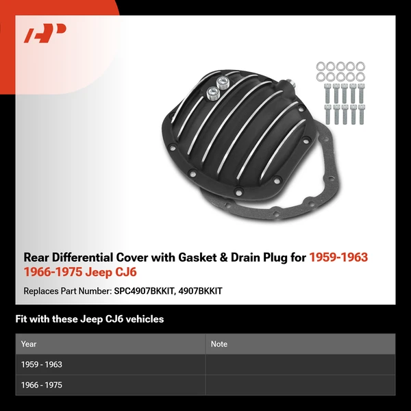 Rear Differential Cover with Gasket & Drain Plug for 1959-1963 1966-1975 Jeep CJ6