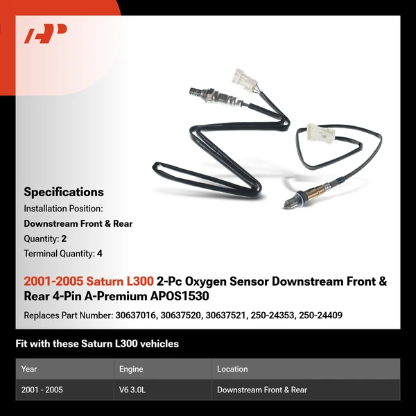 2001-2005 Saturn L300 2-Pc Oxygen Sensor Downstream Front & Rear 4-Pin A-Premium APOS1530