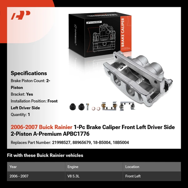 2006-2007 Buick Rainier 1-Pc Brake Caliper Front Left Driver Side 2-Piston A-Premium APBC1776