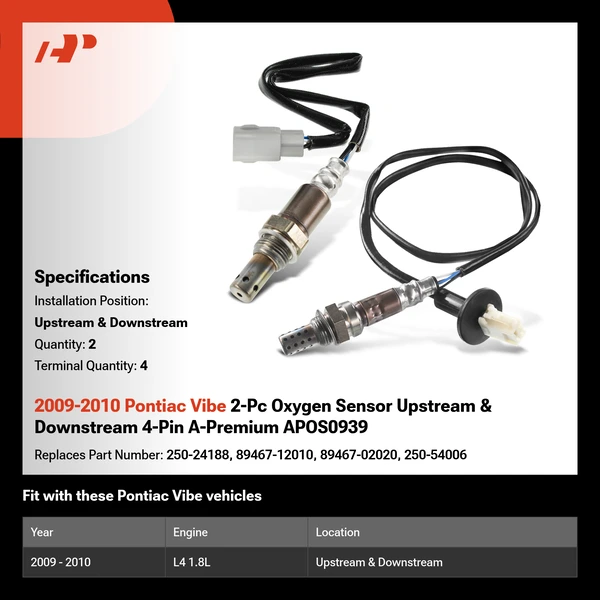2009-2010 Pontiac Vibe 2-Pc Oxygen Sensor Upstream & Downstream 4-Pin A-Premium APOS0939