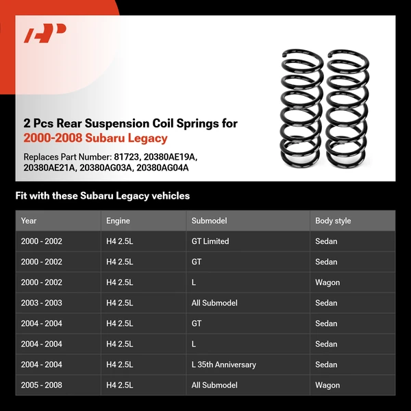 2 Pcs Rear Suspension Coil Springs for 2000-2008 Subaru Legacy
