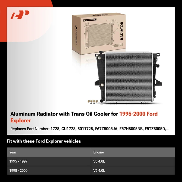 Aluminum Radiator with Trans Oil Cooler for 1995-2000 Ford Explorer