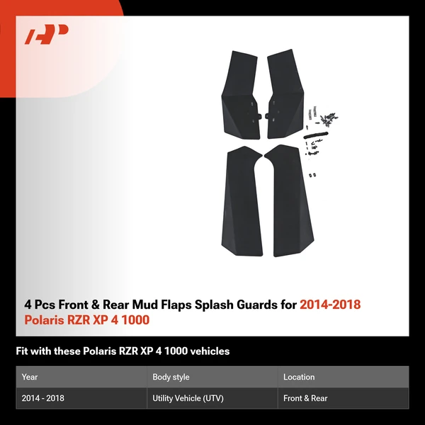 4 Pcs Front & Rear Mud Flaps Splash Guards for 2014-2018 Polaris RZR XP 4 1000