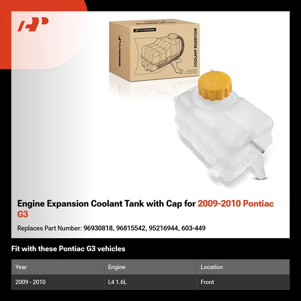 Engine Coolant Reservoir Bottle Recovery Tank for 2009-2010 Pontiac G3