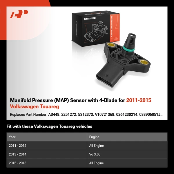 Manifold Pressure (MAP) Sensor with 4-Blade for 2011-2015 Volkswagen Touareg