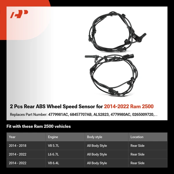 2 Pcs Rear ABS Wheel Speed Sensor for 2014-2022 Ram 2500