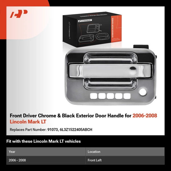 Front Driver Chrome & Black Exterior Door Handle for 2006-2008 Lincoln Mark LT