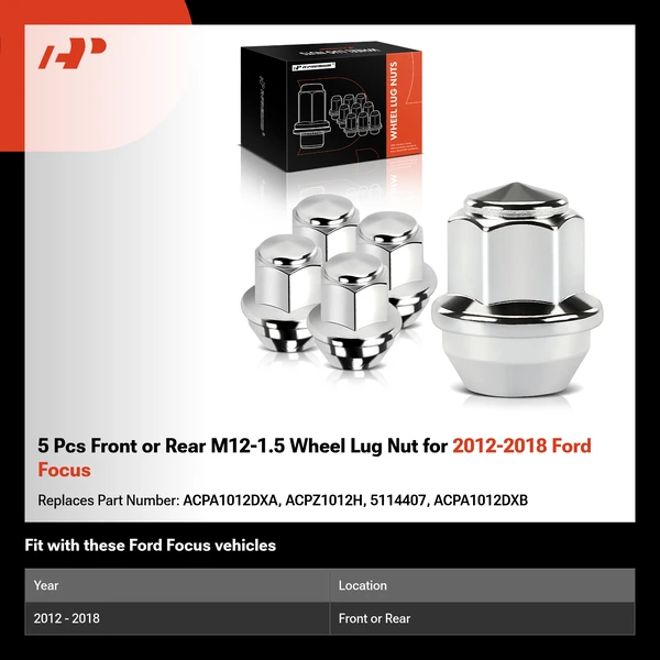 5 Pcs Front or Rear M12-1.5 Wheel Lug Nut for 2012-2018 Ford Focus