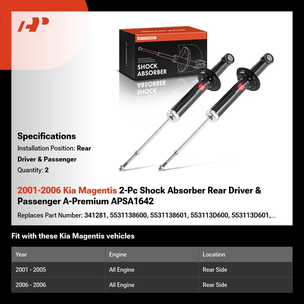 2001-2006 Kia Magentis 2-Pc Shock Absorber Rear Driver & Passenger A-Premium APSA1642