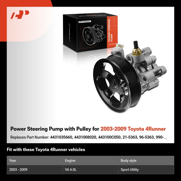 Power Steering Pump with Pulley for 2003-2009 Toyota 4Runner