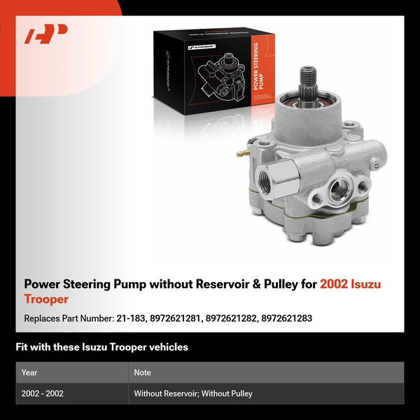 Power Steering Pump without Reservoir & Pulley for 2002 Isuzu Trooper
