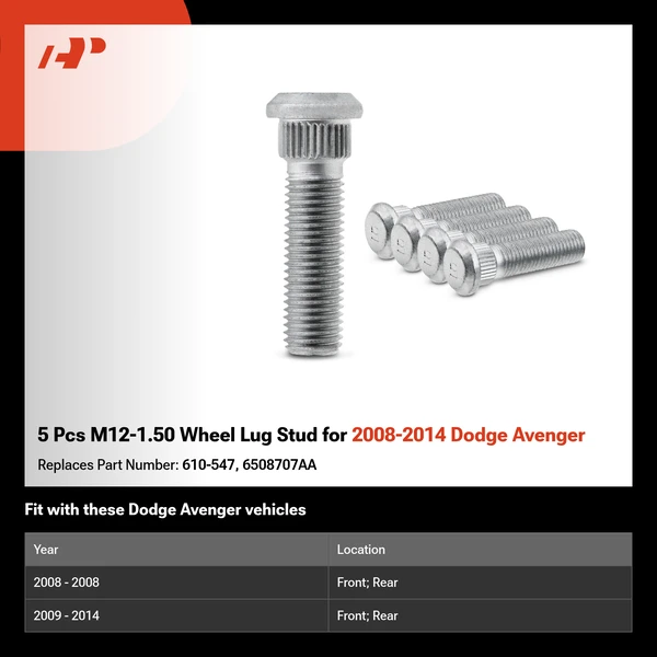5 Pcs M12-1.50 Wheel Lug Stud for 2008-2014 Dodge Avenger