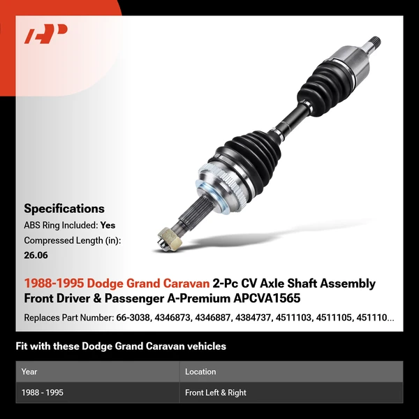 1988-1995 Dodge Grand Caravan 2-Pc CV Axle Shaft Assembly Front Driver & Passenger A-Premium APCVA1565