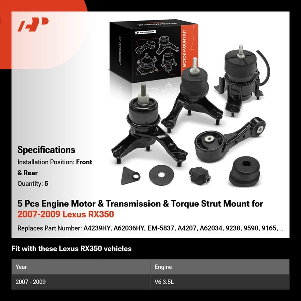 5 Pcs Engine Motor & Transmission & Torque Strut Mount for 2007-2009 Lexus RX350