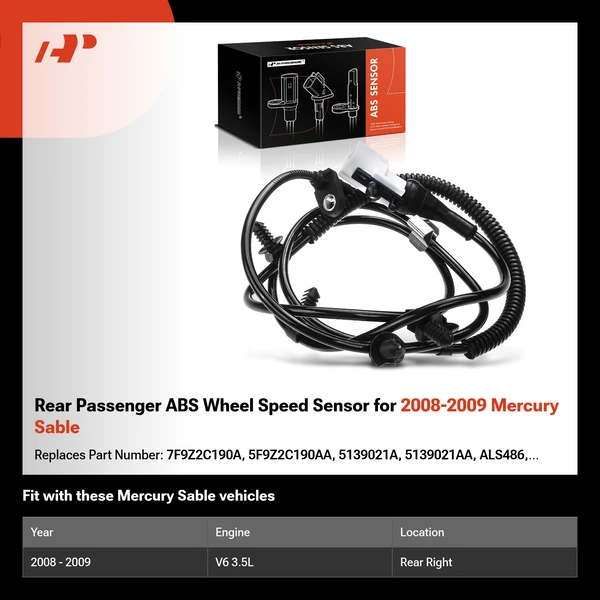 Rear Passenger ABS Wheel Speed Sensor for 2008-2009 Mercury Sable