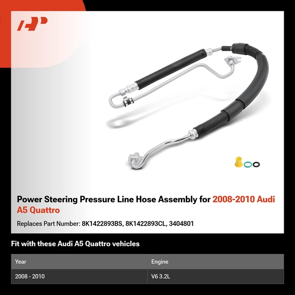Power Steering Pressure Line Hose Assembly for 2008-2010 Audi A5 Quattro