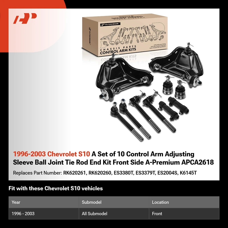 1996-2003 Chevrolet S10 A Set of 10 Control Arm Adjusting Sleeve Ball Joint Tie Rod End Kit Front Side A-Premium APCA2618